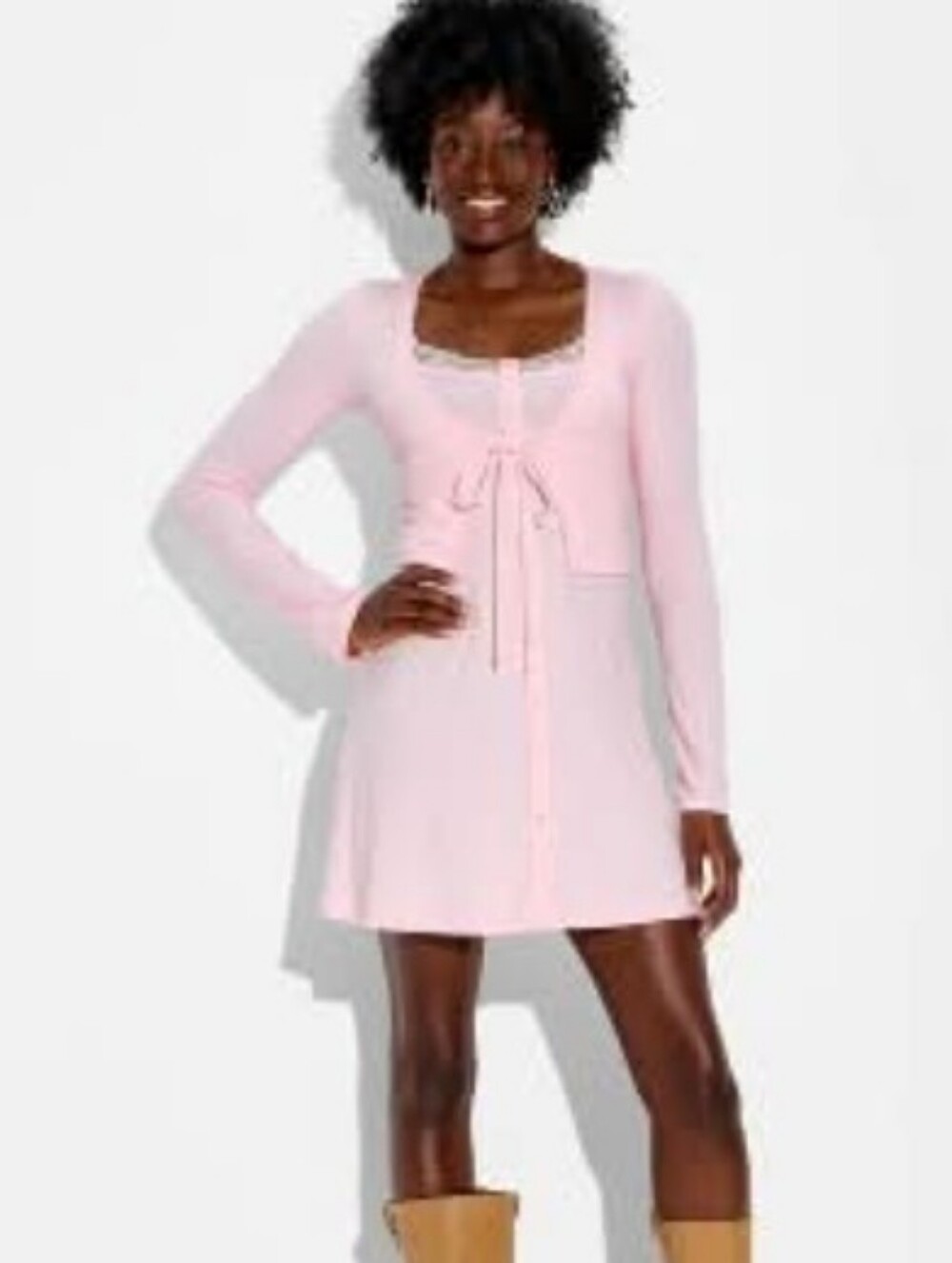 New 2 Piece Dress And Cardigan Stretchy Baby Pink